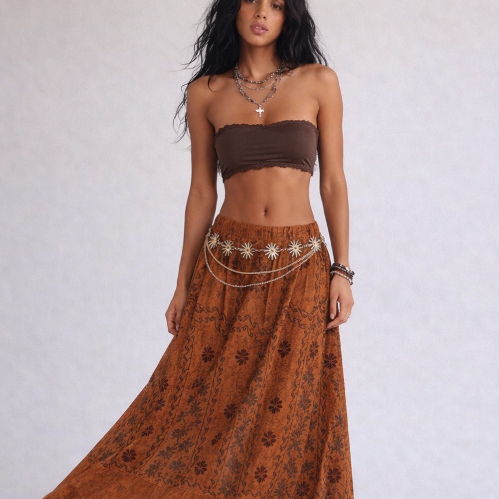 Bohemian Brown Embroidered Skirt